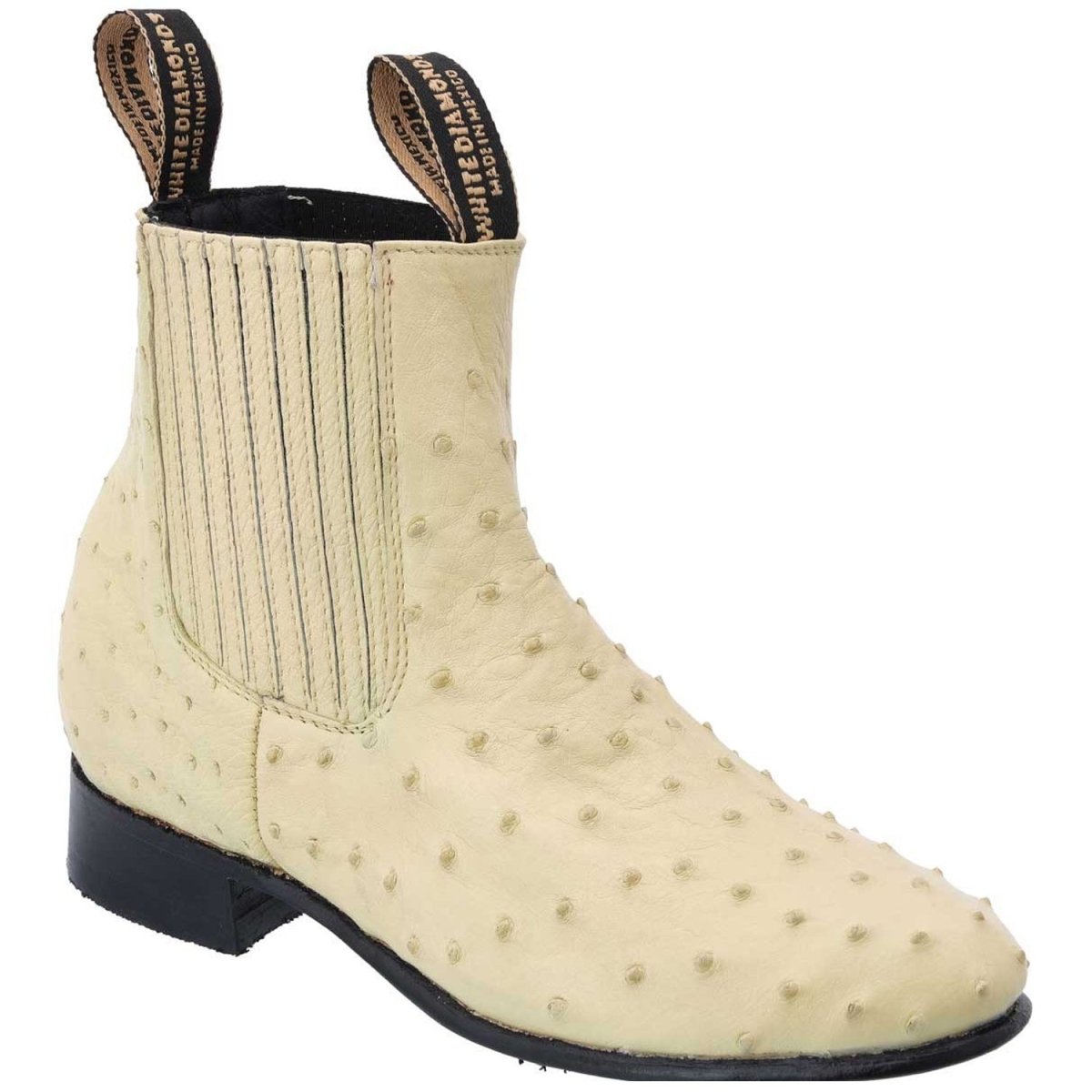 Botines Charros de Avestruz Original Color Hueso WD-713 - White Diamonds Boots