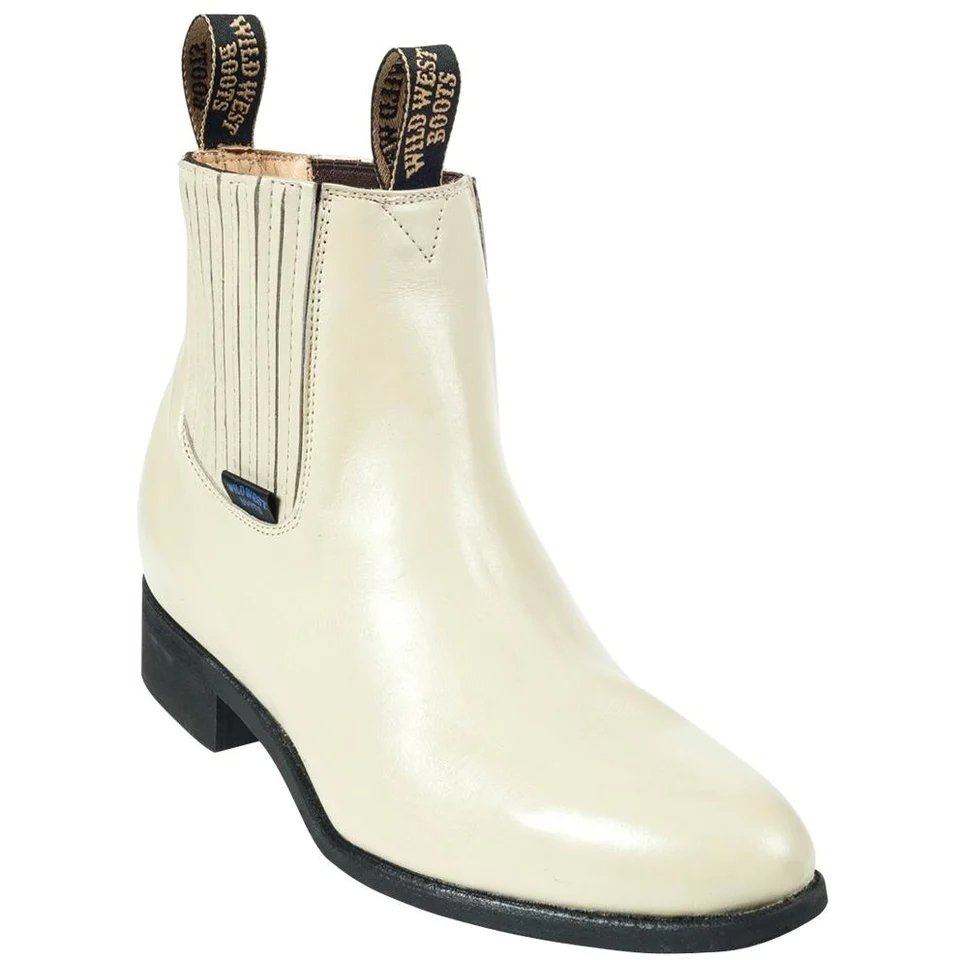 Charro Napa Leather Round Toe ANkle Boots Winter White Color - Wild West Boots - Side View