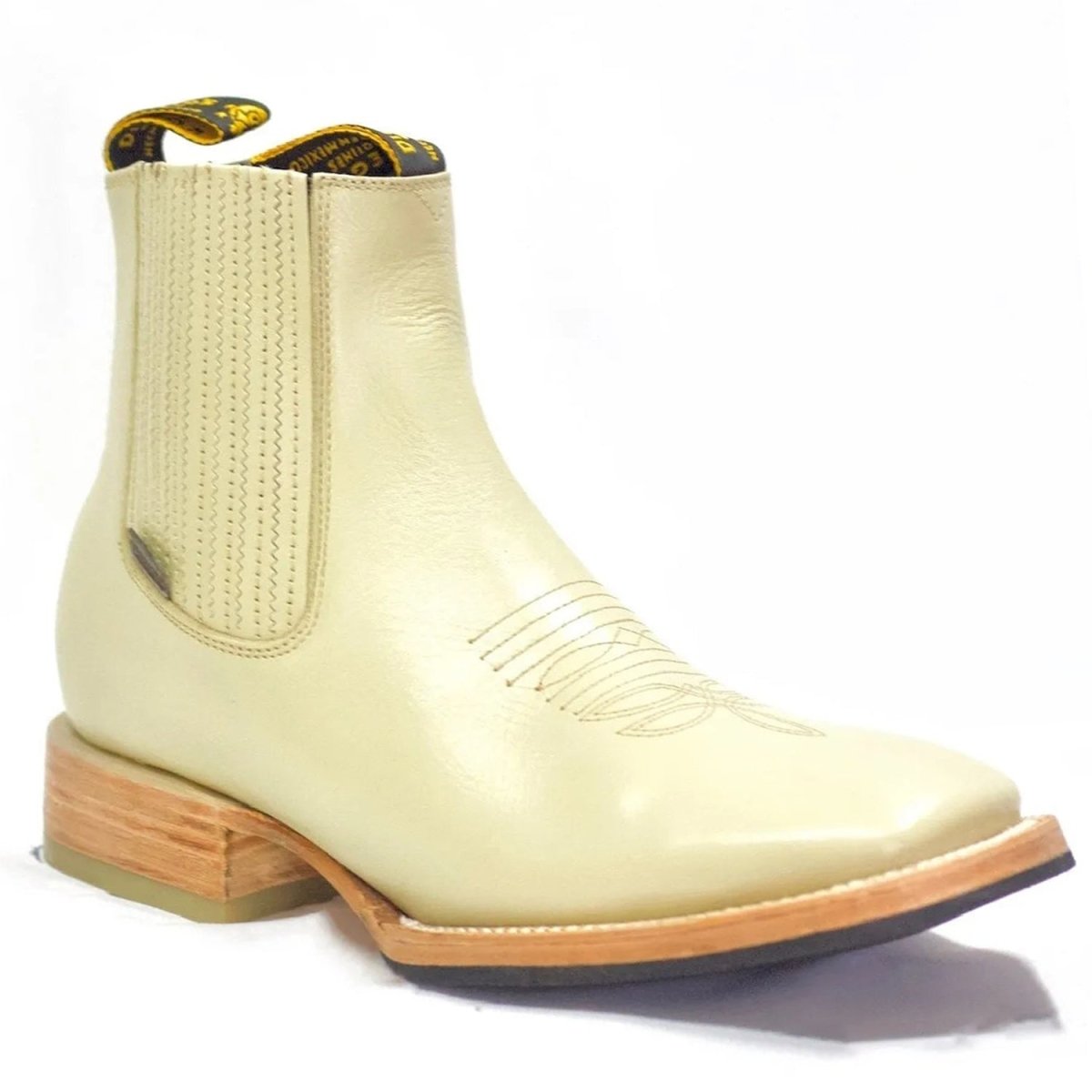 Botines Charros de Cuero Punta Cuadrada Color Hueso con Medallon DIE-740HUE - Rodeo Imports