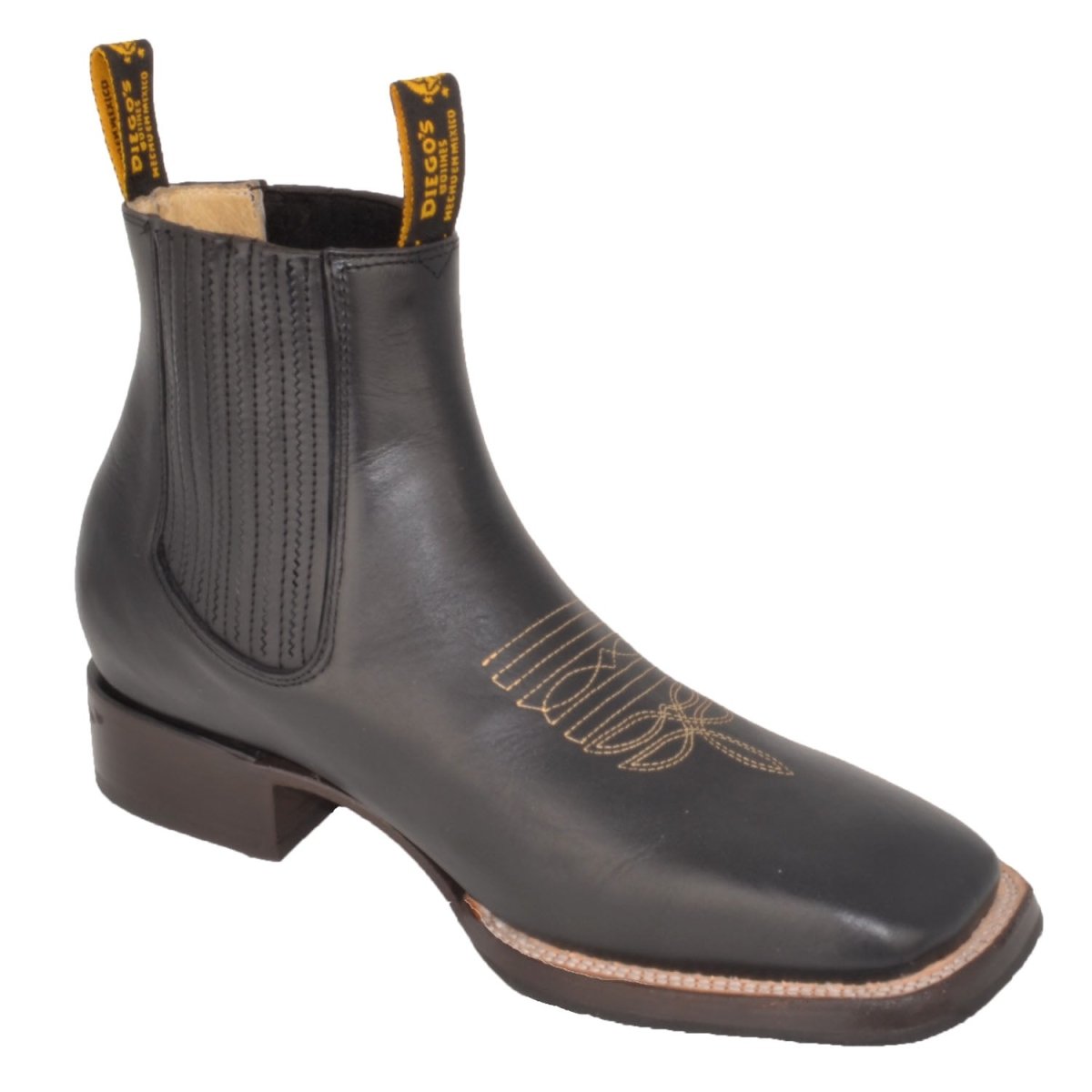 Botines Charros de Cuero Punta Cuadrada Negro con Medallon - Rodeo Imports