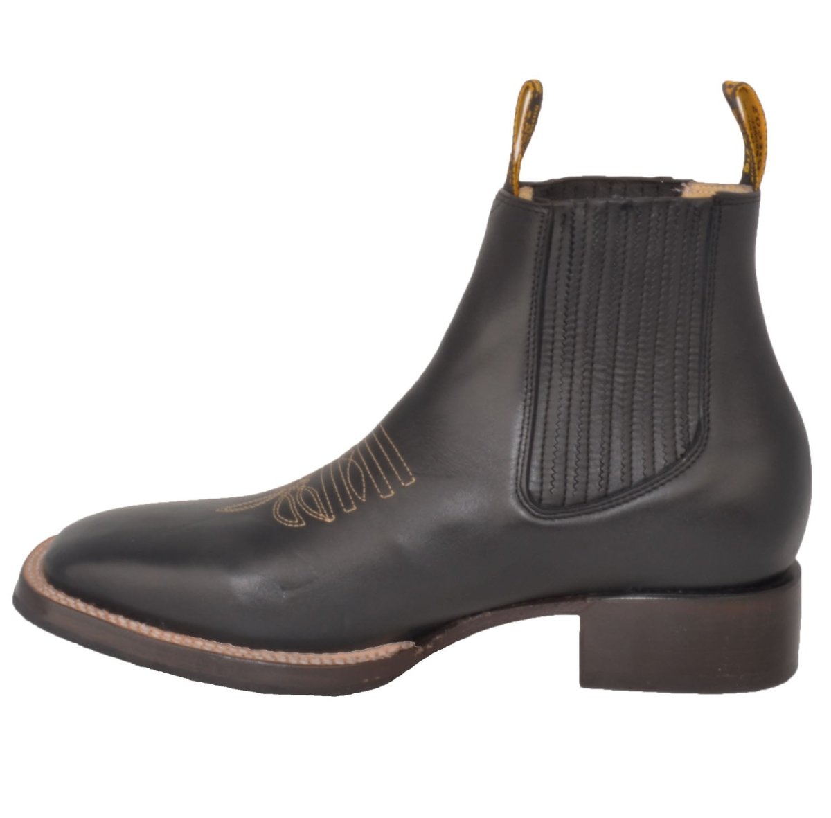 Botines Charros de Cuero Punta Cuadrada Negro con Medallon - Rodeo Imports