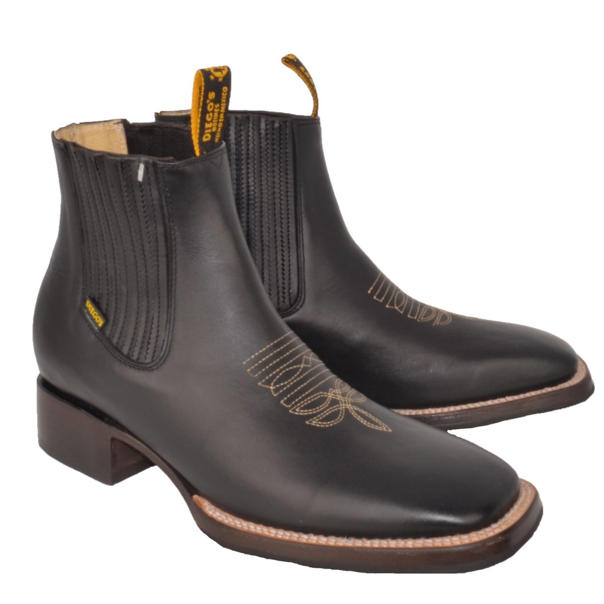 Botines Charros de Cuero Punta Cuadrada Negro con Medallon - Rodeo Imports