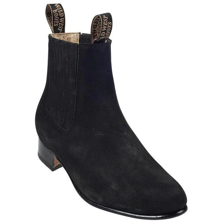 Charro Suede Round Toe Ankle Boots Black Color - WildWest boots - Side View