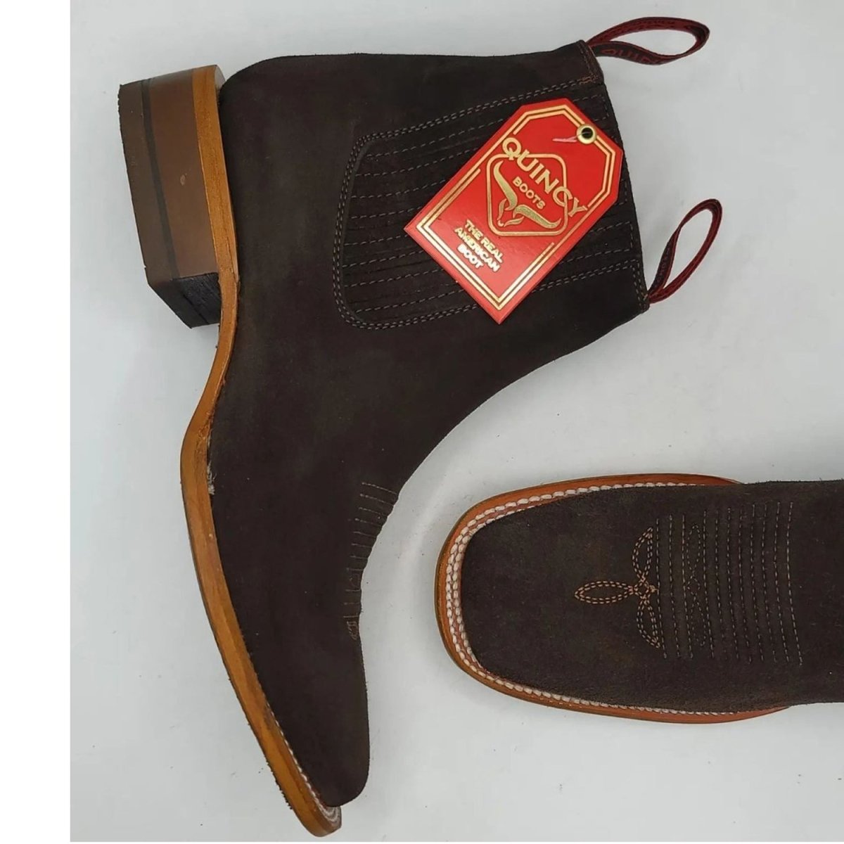 Botines Charros de Gamuza Original Punta Cuadrada Color Chocolate - Quincy Boots