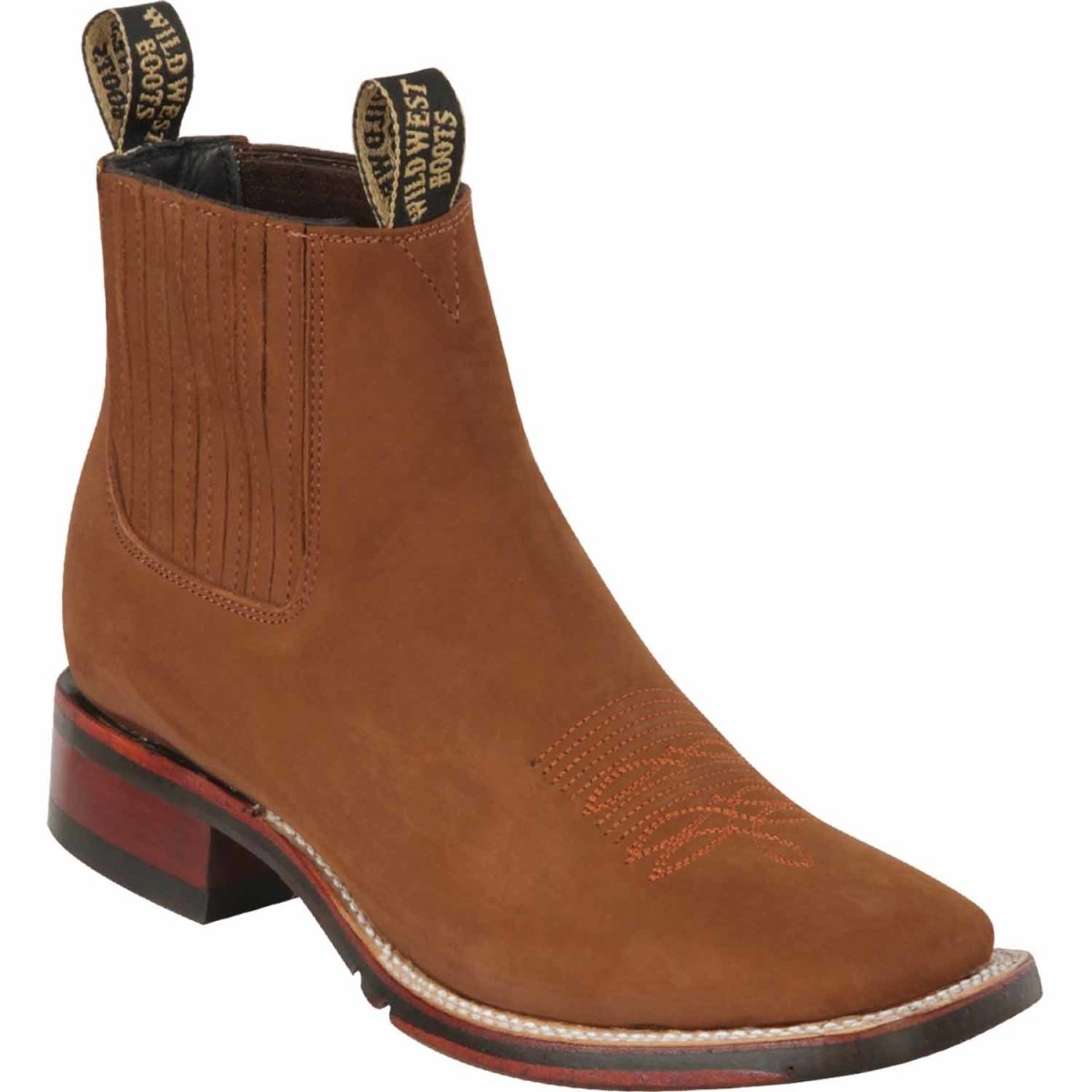 Genuine Suede Square Toe Ankle Boots Shedron Color - Wild West Boots - Side View