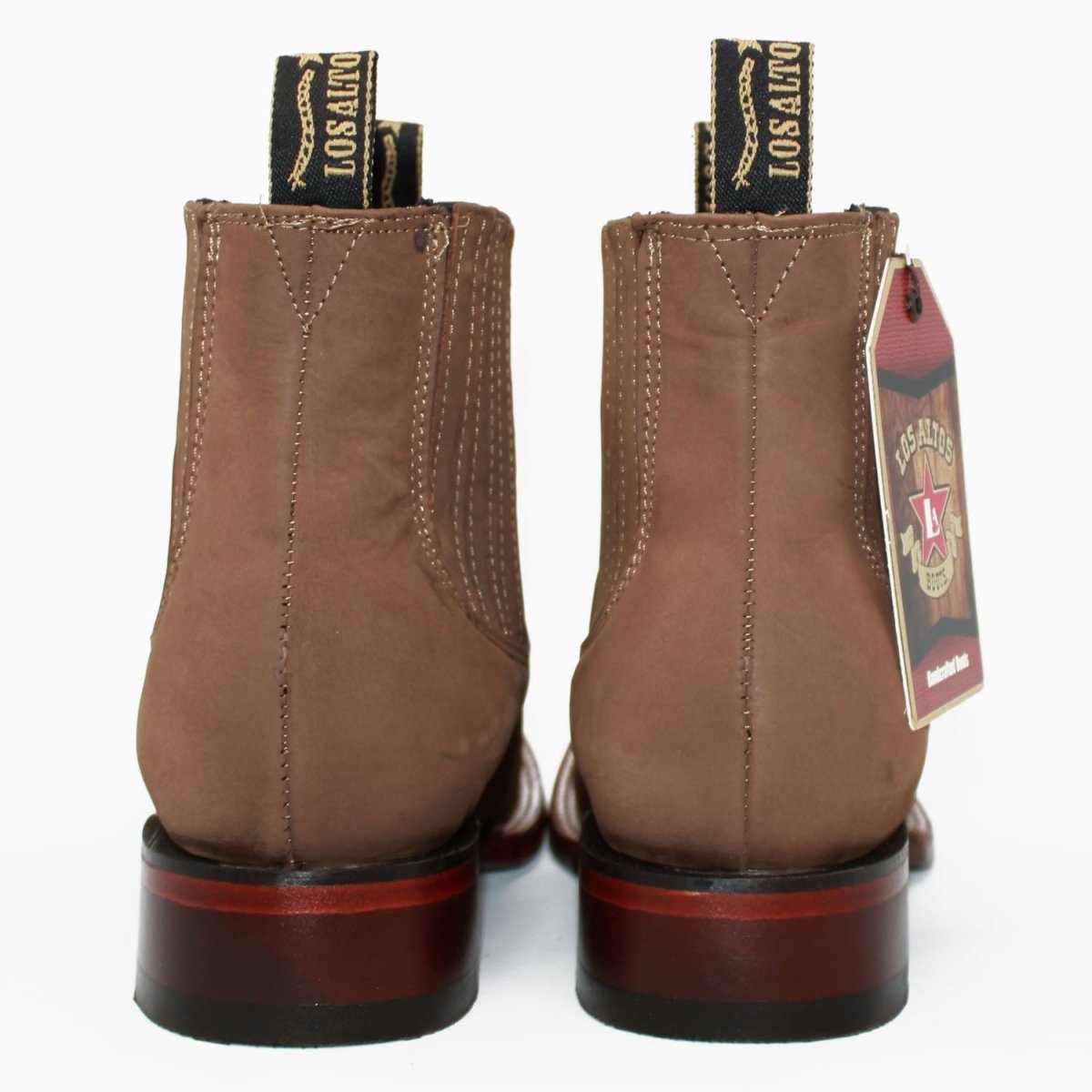 Western Genuine Suede Square Wide Toe Ankle Boots Taupe Color – Los Altos Boots – Back View