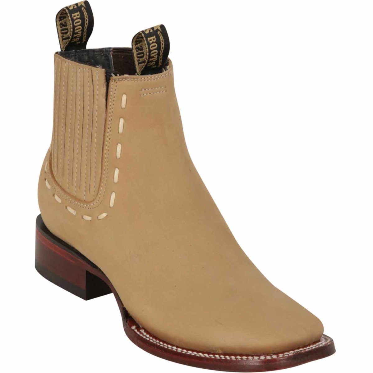 Western Genuine Nubuck Wide Square Toe Ankle Boots Oryx Color - Los Altos Boots - Side View