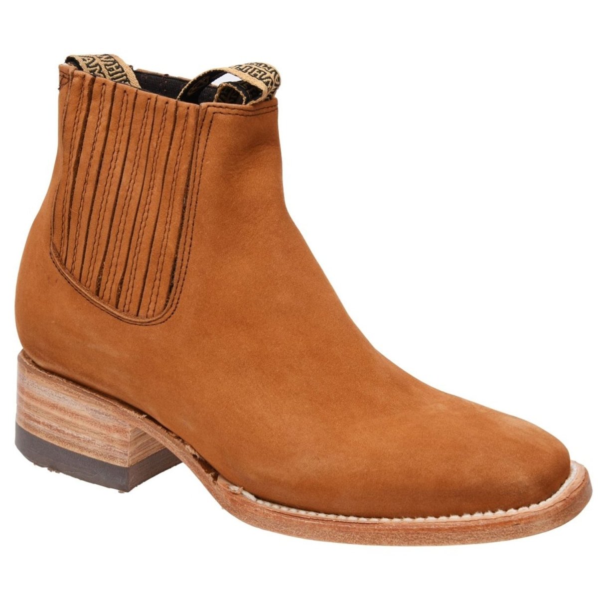 Botines Charros de Gamuza Punta Cuadrada para Mujer Color Miel - White Diamonds Boots