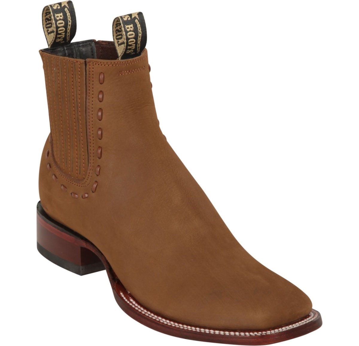 Western Genuine Nobuck Wide Square Toe Ankle Boots Shedron Color - Los Altos Boots Side View