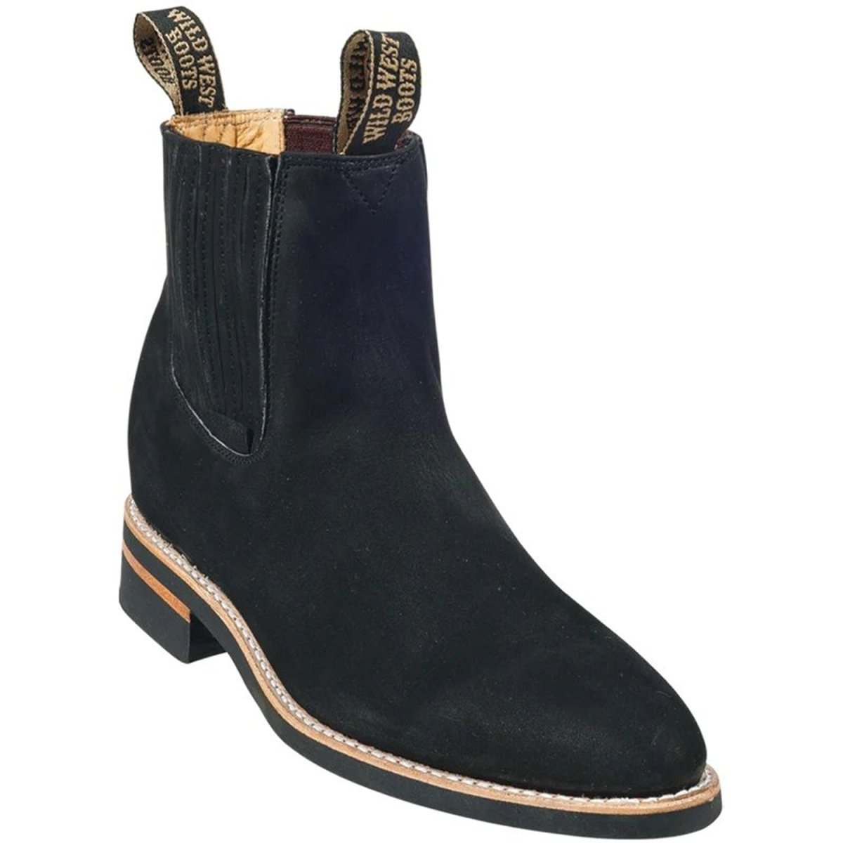Charro Suede Round Toe Ankle Boots Black Color - Wild West Boots - Side View