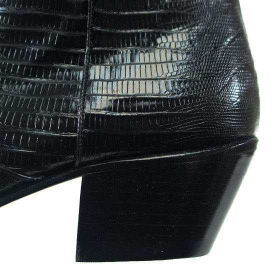 Genuine Teju Lizard Pointed Toe Ankle Boots with Zipper Black Color – Los Altos Boots – Heel View