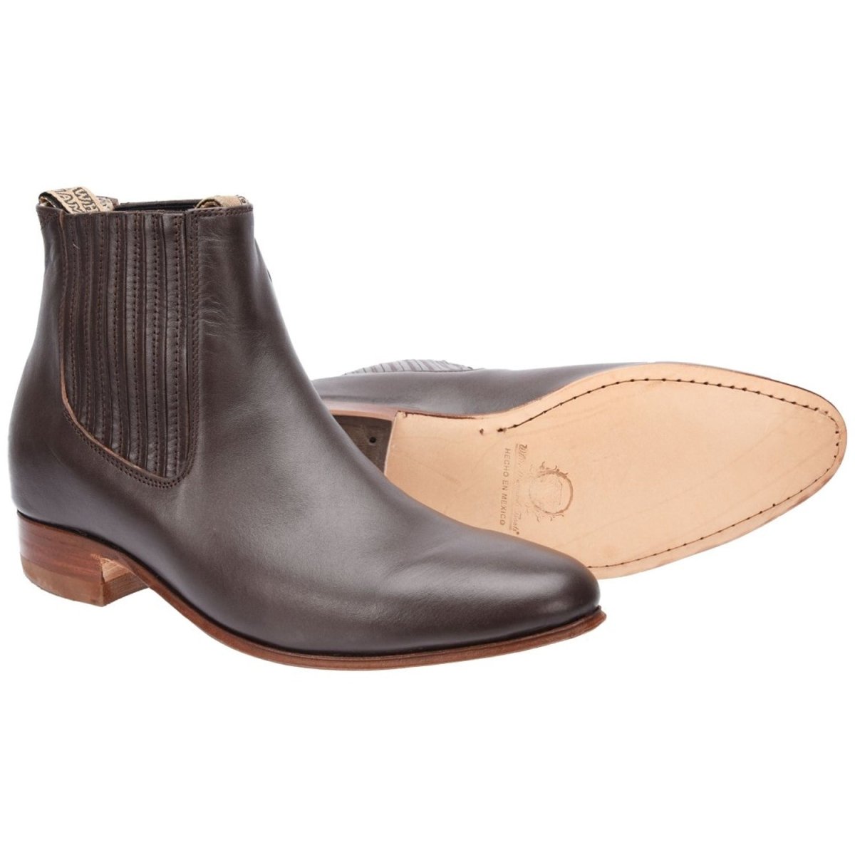 Botines Charros de Piel Napa Color Cafe con Suela de Cuero WD-728 - White Diamonds Boots