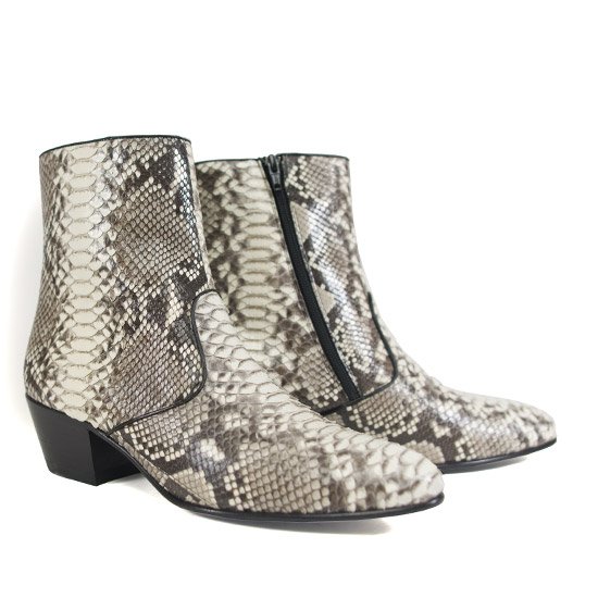 Genuine Python Pointed Toe Ankle Boots with Zipper Natural Color – Los Altos Boots – Pair Side View