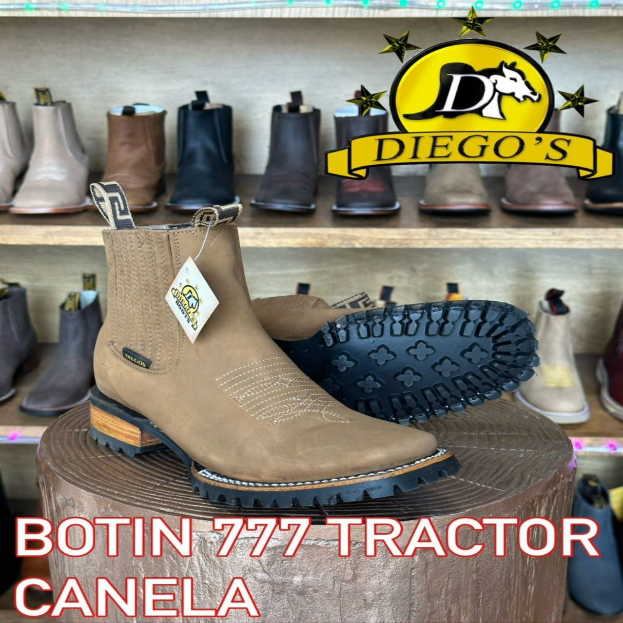 Botines Charros de Punta Cuadrada con Suela de Tractor Color Canela - Rodeo Imports