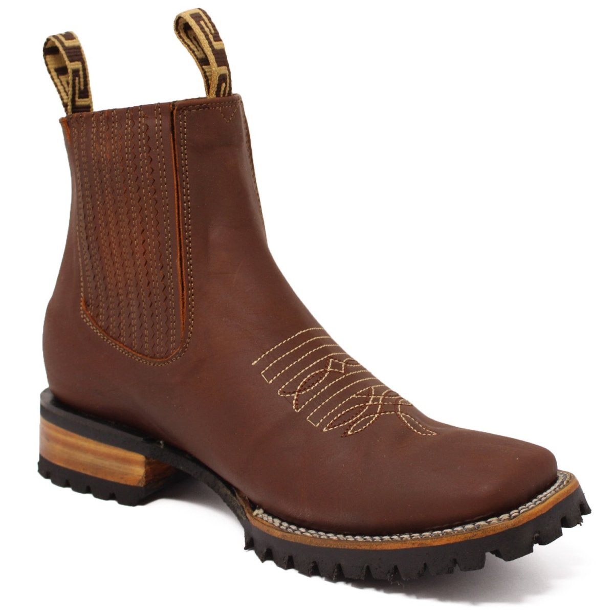 Botines Charros de Punta Cuadrada con Suela de Tractor Color Roble - Rodeo Imports