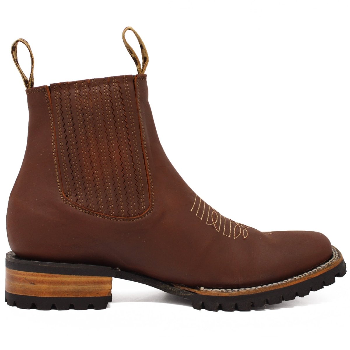 Botines Charros de Punta Cuadrada con Suela de Tractor Color Roble - Rodeo Imports