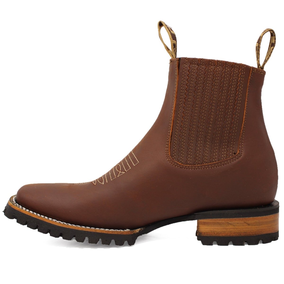 Botines Charros de Punta Cuadrada con Suela de Tractor Color Roble - Rodeo Imports