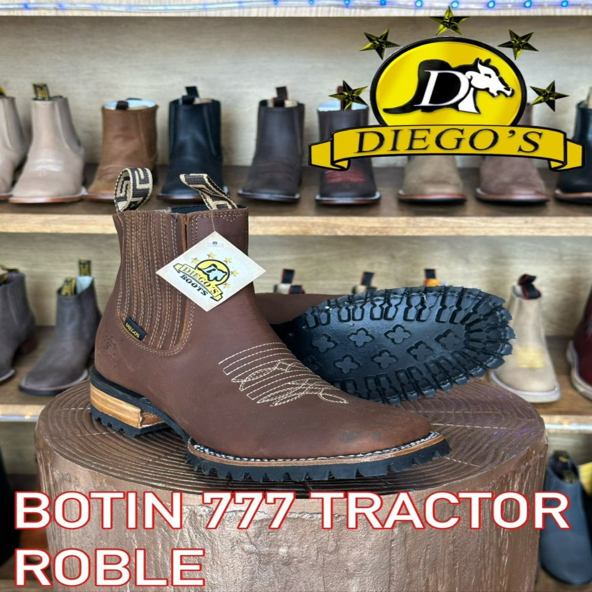 Botines Charros de Punta Cuadrada con Suela de Tractor Color Roble - Rodeo Imports