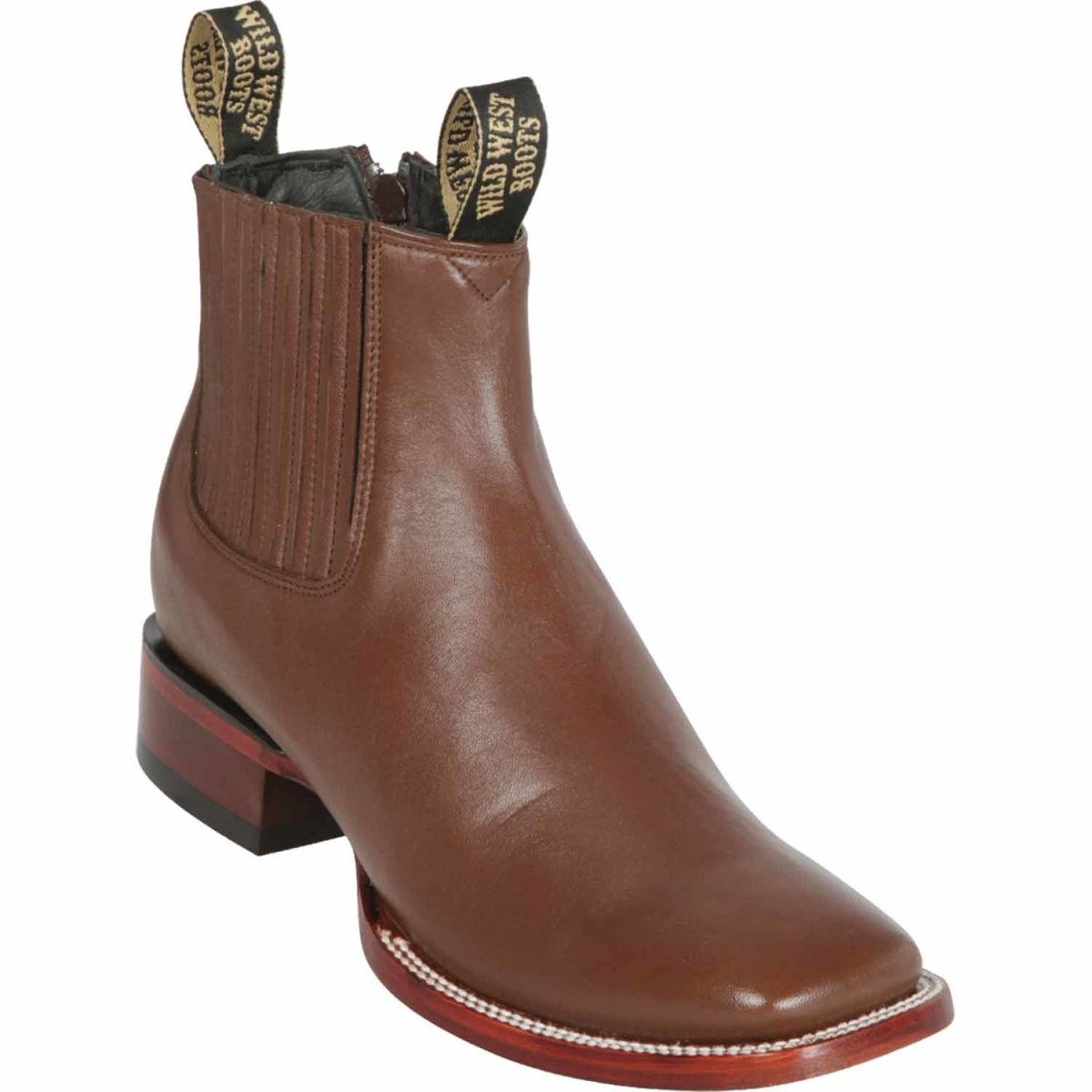 Western Genuine Deer Square Toe Ankle Boots Brown Color - Wild West Boots - Side View