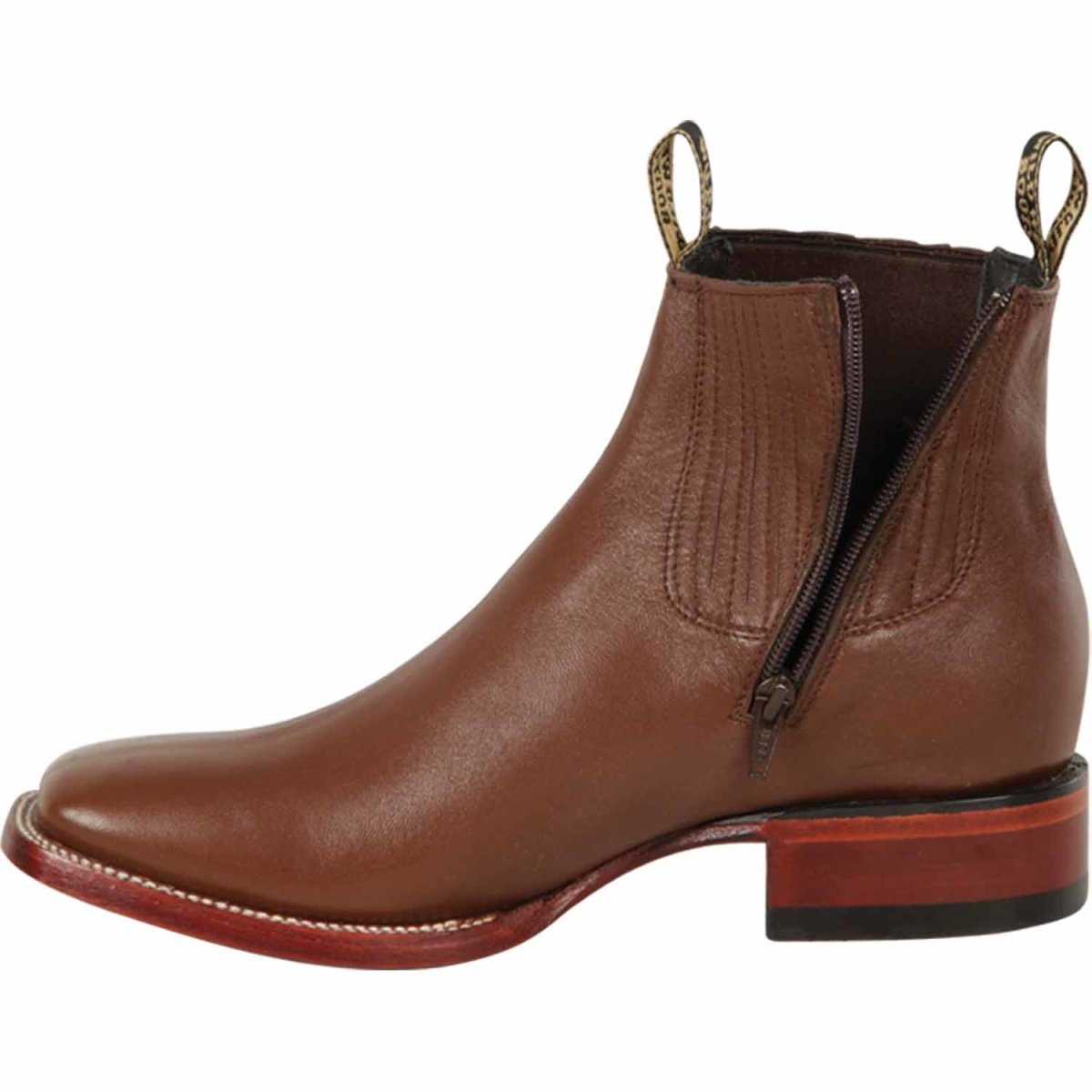 Western Genuine Deer Square Toe Ankle Boots Brown Color - Wild West Boots - Zipper View