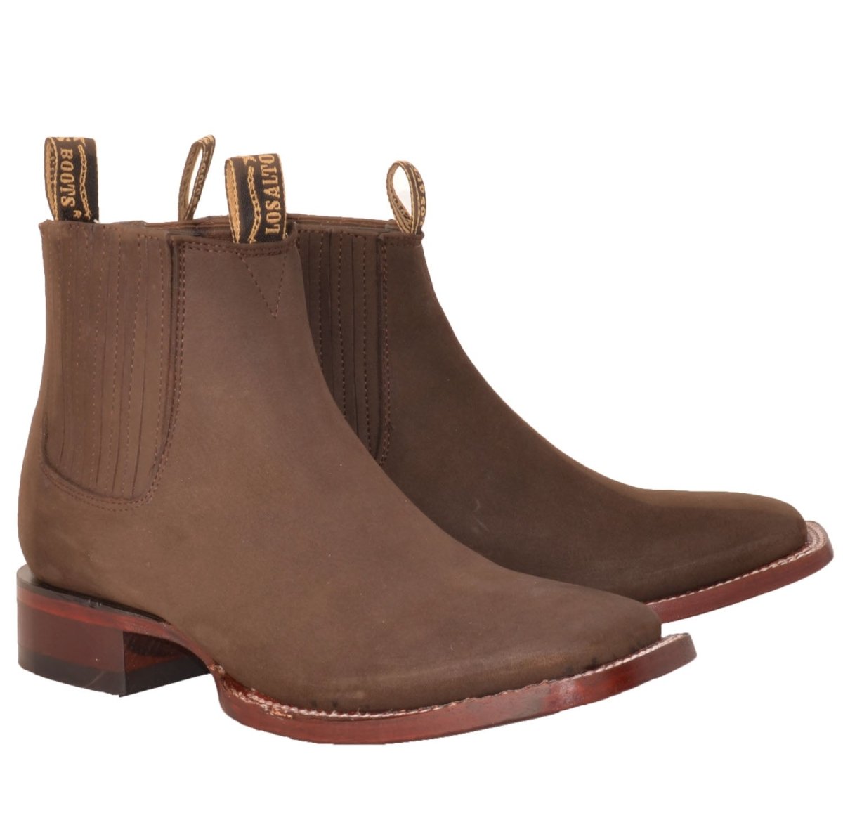 Western Genuine Suede Square Wide Toe Ankle Boots Tobacco Color – Los Altos Boots – Pair Side View