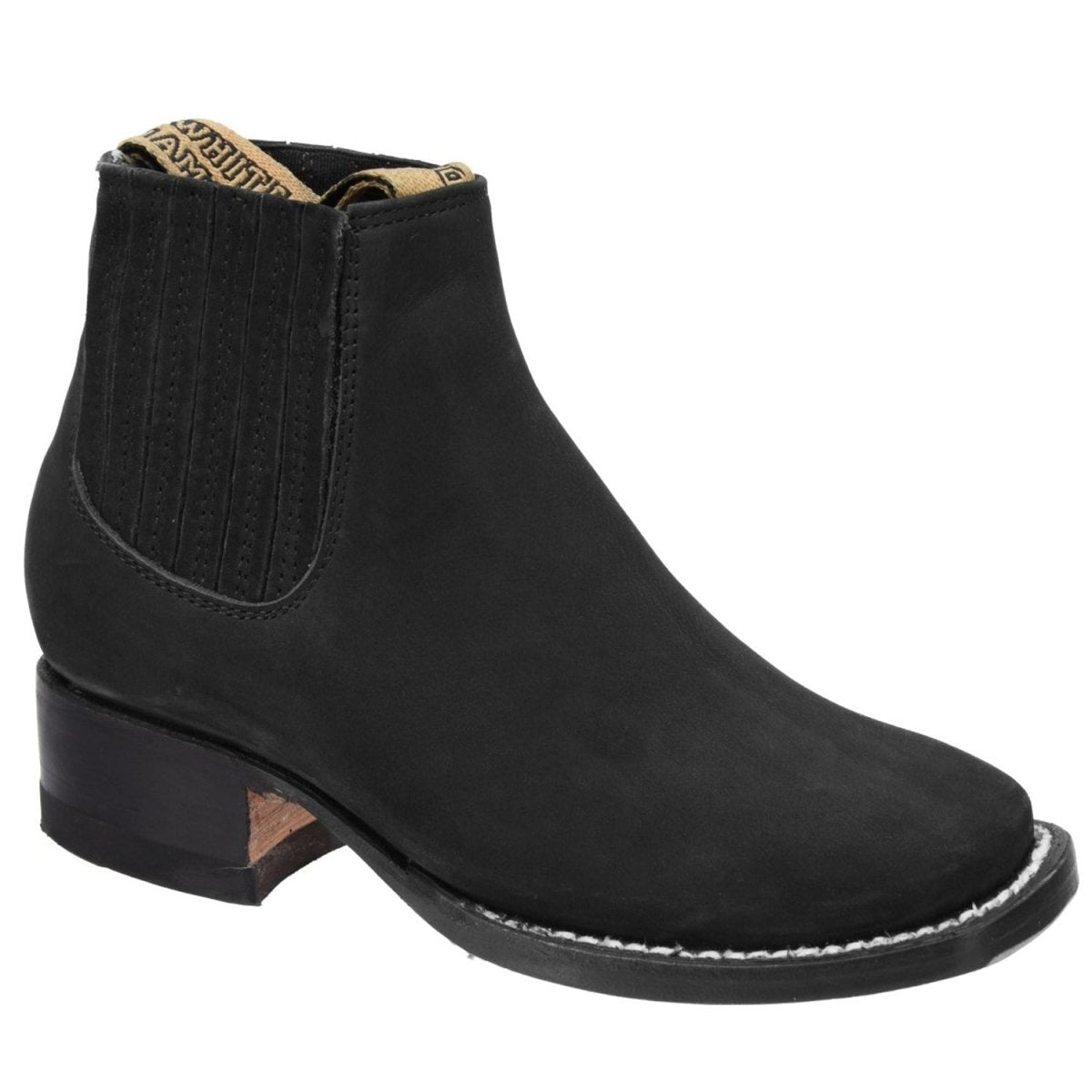 Botines Charros para Niño Cuero Gamuza Original Punta Cuadrada Color Negro WD-350 - White Diamonds Boots