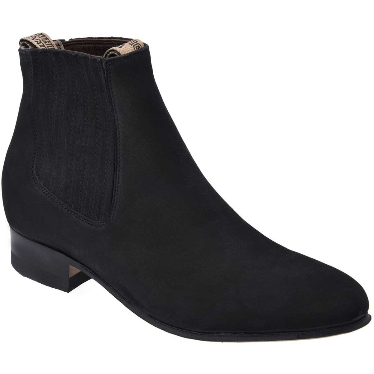 Botines Charros Piel Nobuck Color Negro Suela de Cuero WD-720 - White Diamonds Boots