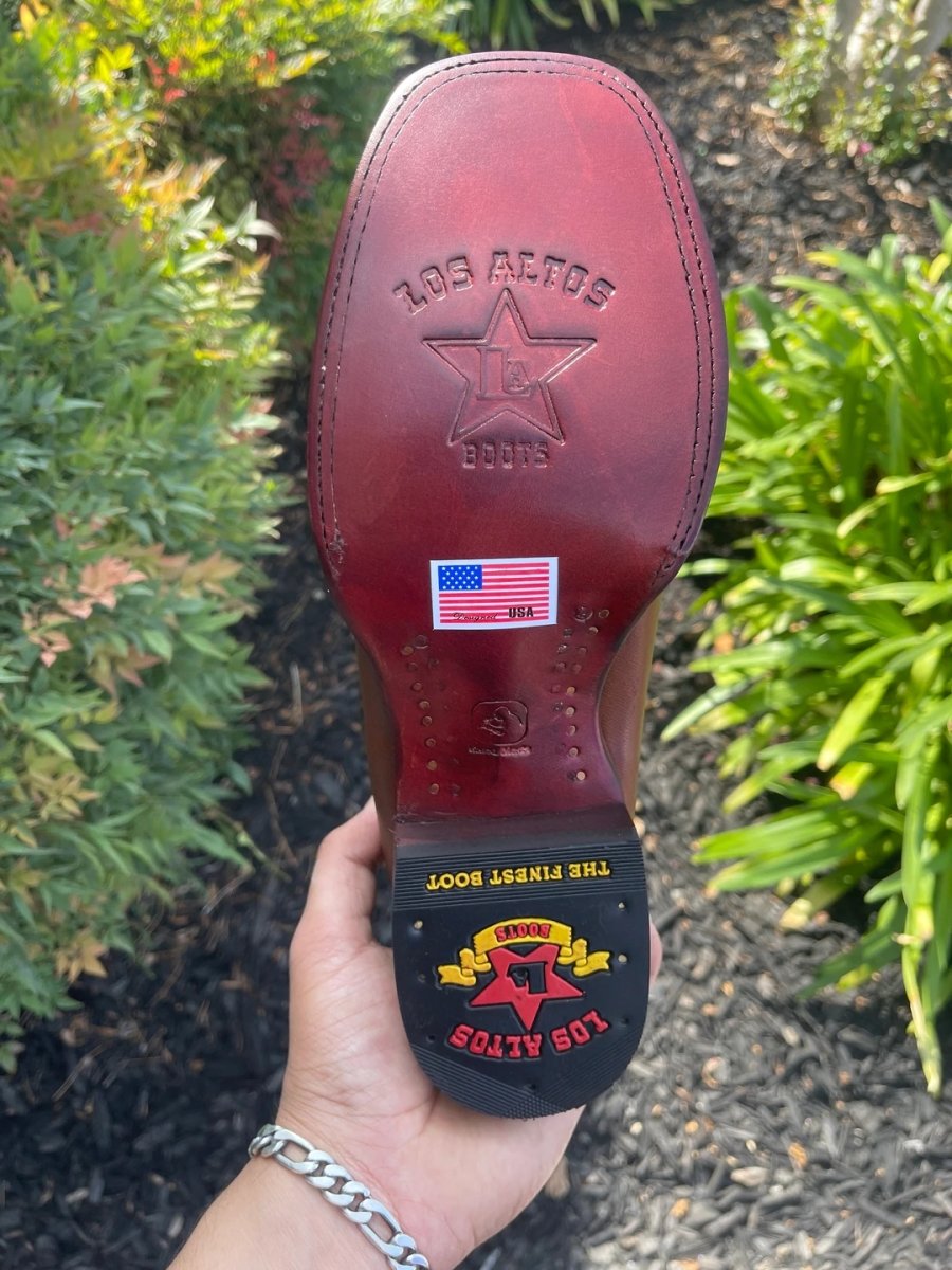 Wester Genuine leather Wide Square Ankle Boots Black Color - Los Altos Boots Sole View