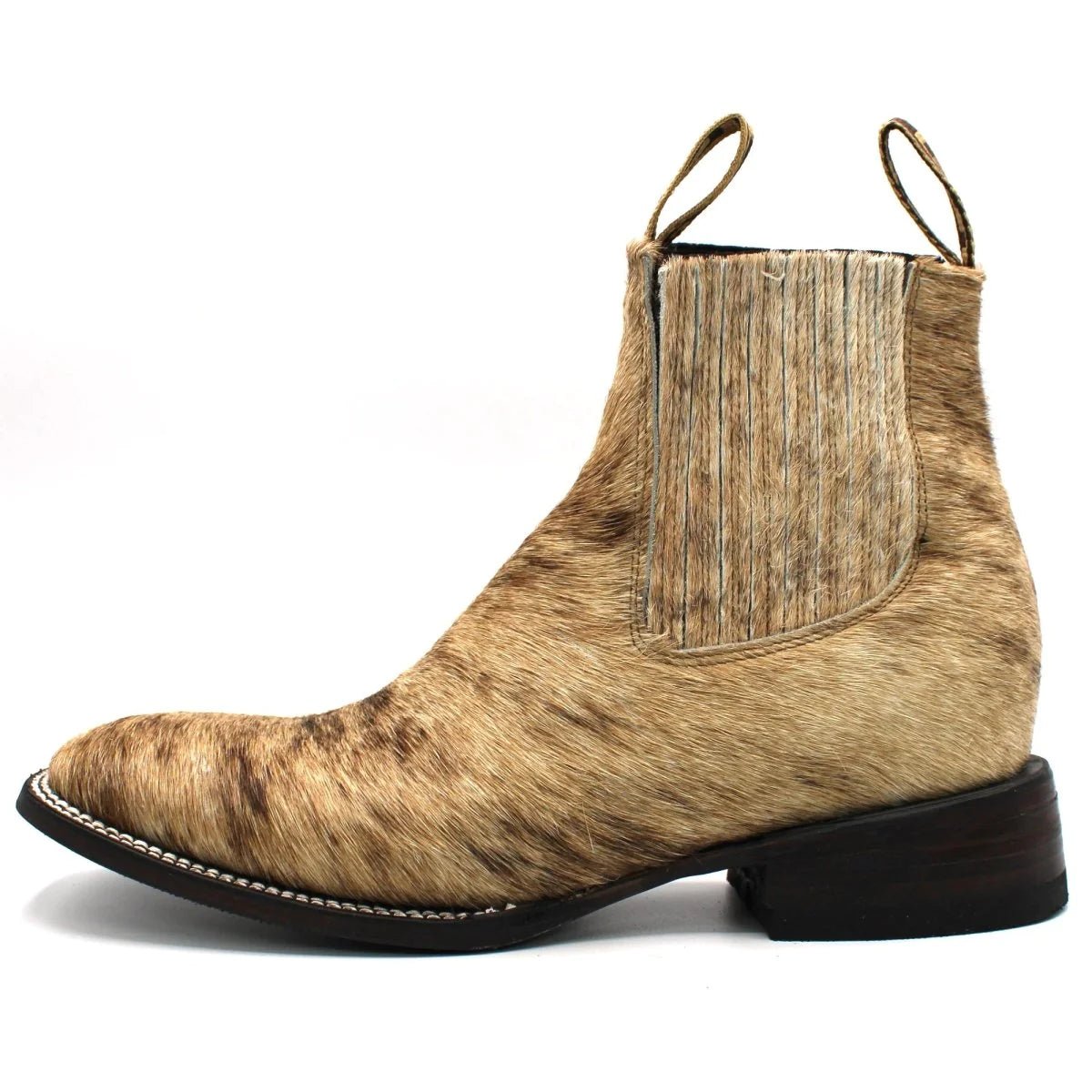 Botines Charros Punta Cuadrada con Pelo de Vaca Color Beige - Hooch Boots
