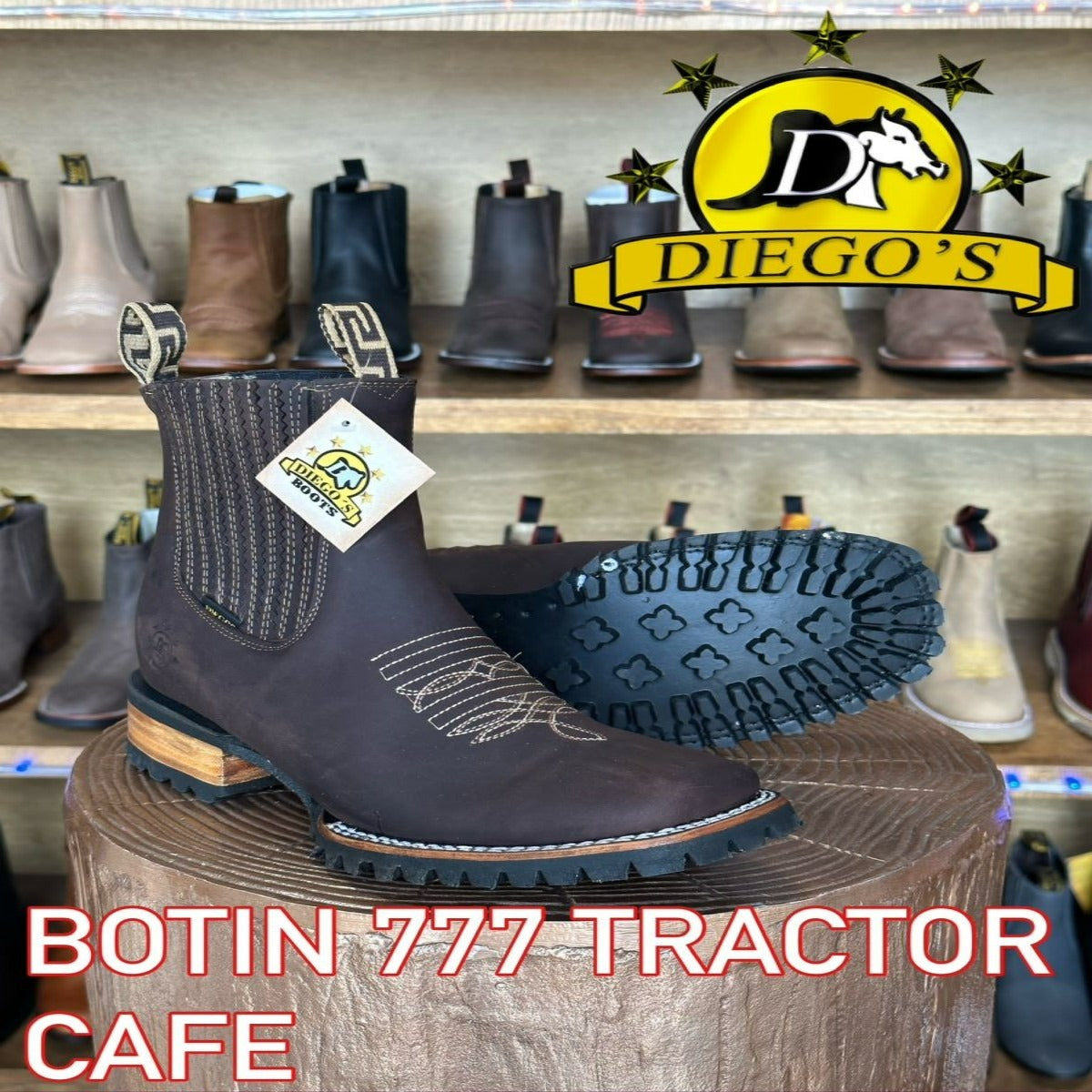 Botines Charros Punta Cuadrada con Suela de Tractor Color Cafe - Rodeo Imports