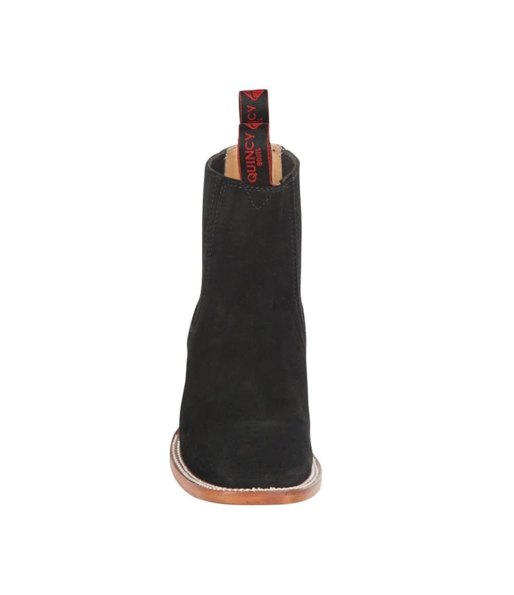 Botines Charros Quincy de Gamuza con Punta Cuadrada Negro Q82B6305 - Quincy Boots