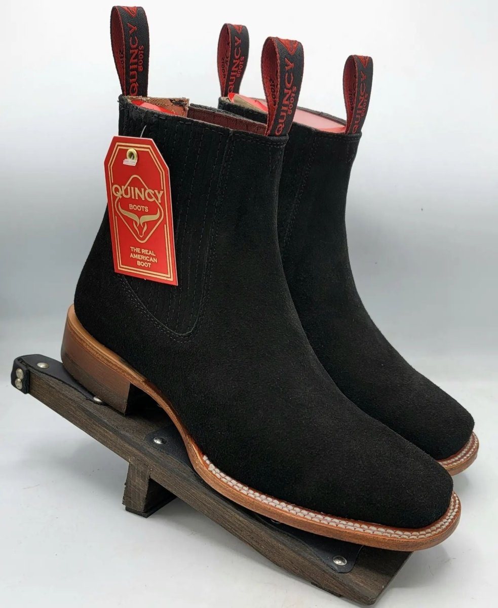 Botines Charros Quincy de Gamuza con Punta Cuadrada Negro Q82B6305 - Quincy Boots