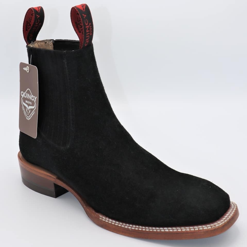 Botines Charros Quincy de Gamuza con Punta Cuadrada Negro Q82B6305 - Quincy Boots