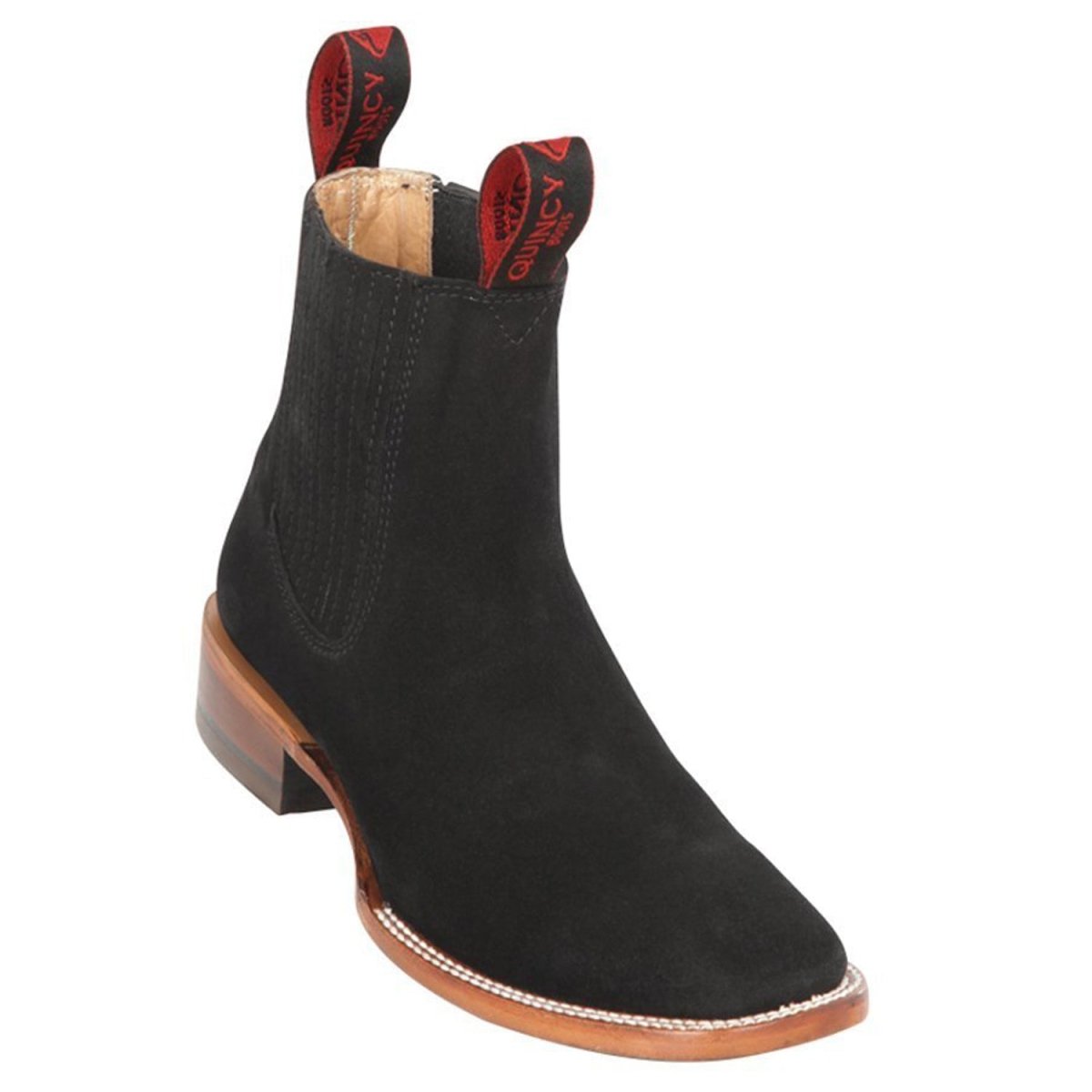 Botines Charros Quincy de Gamuza con Punta Cuadrada Negro Q82B6305 - Quincy Boots