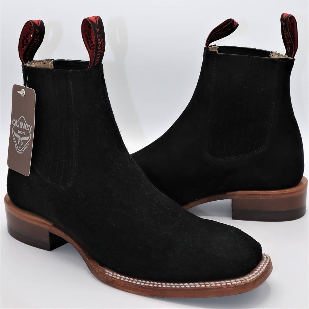 Botines Charros Quincy de Gamuza con Punta Cuadrada Negro Q82B6305 - Quincy Boots