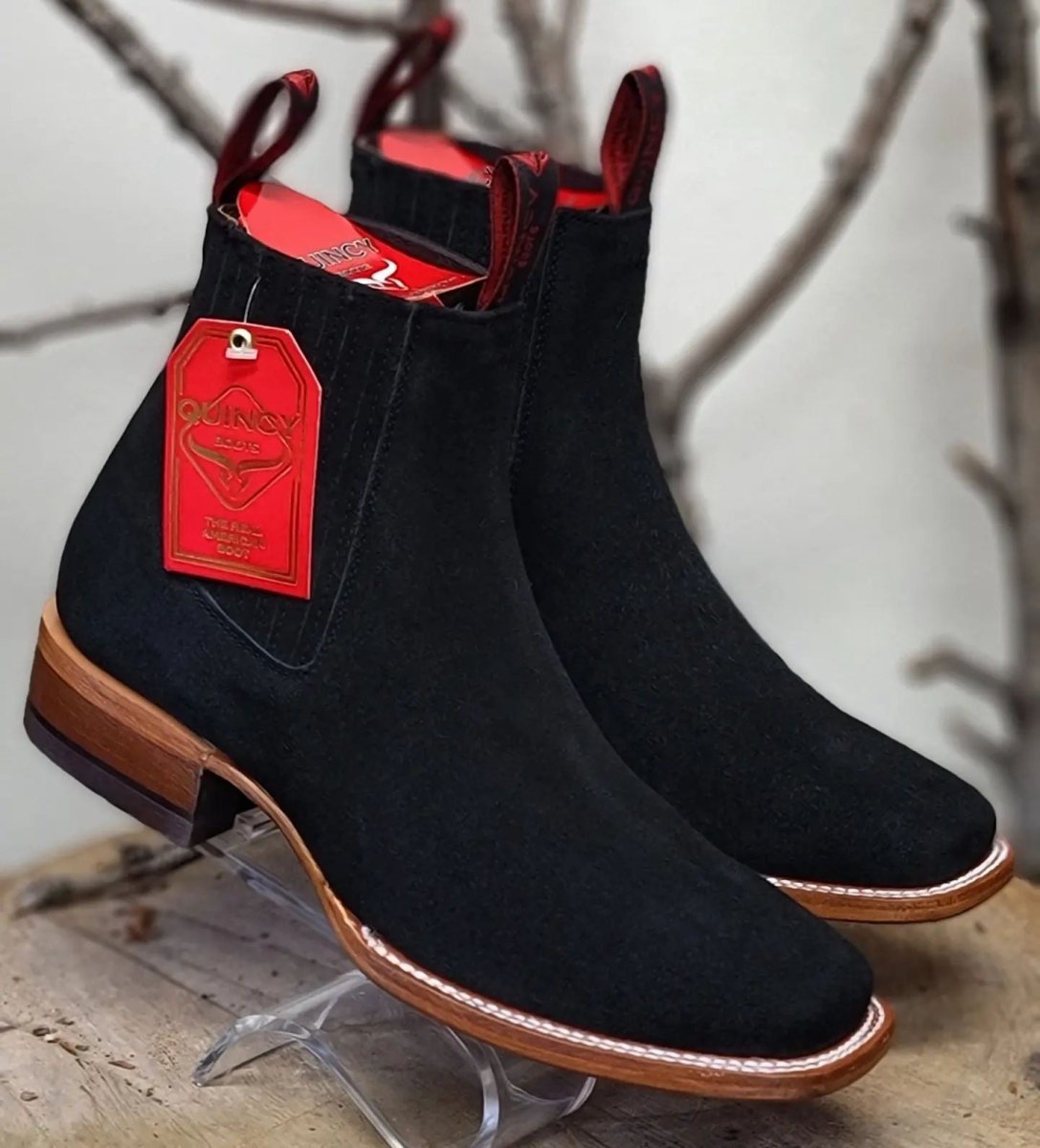 Botines Charros Quincy de Gamuza con Punta Cuadrada Negro Q82B6305 - Quincy Boots