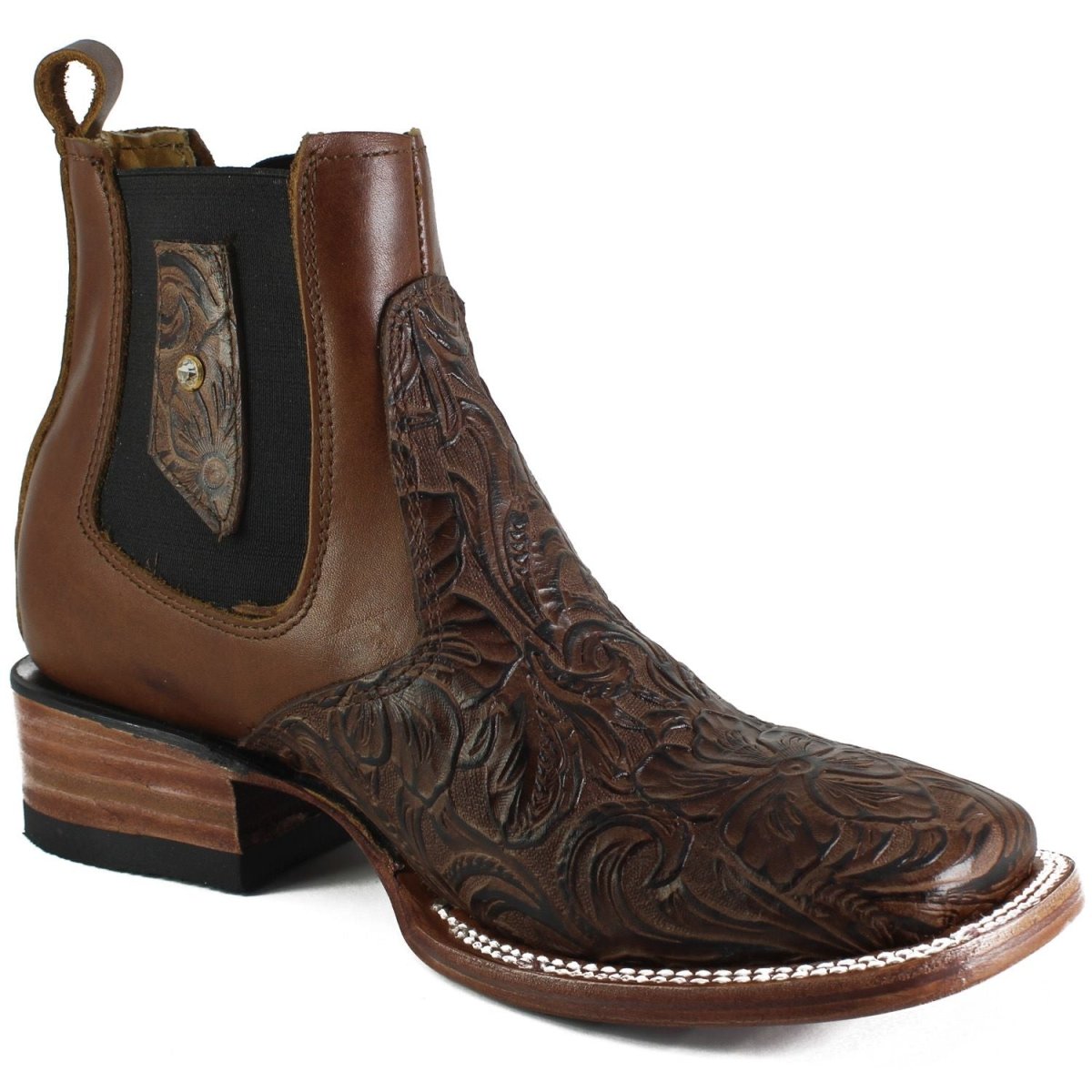 Botines de Cuero Cincelado Punta Cuadrada para Mujer Color Cafe - A & A Boots