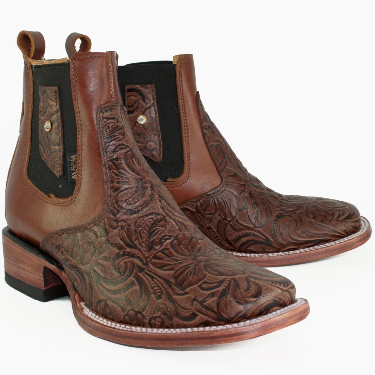 Botines de Cuero Cincelado Punta Cuadrada para Mujer Color Cafe - A & A Boots