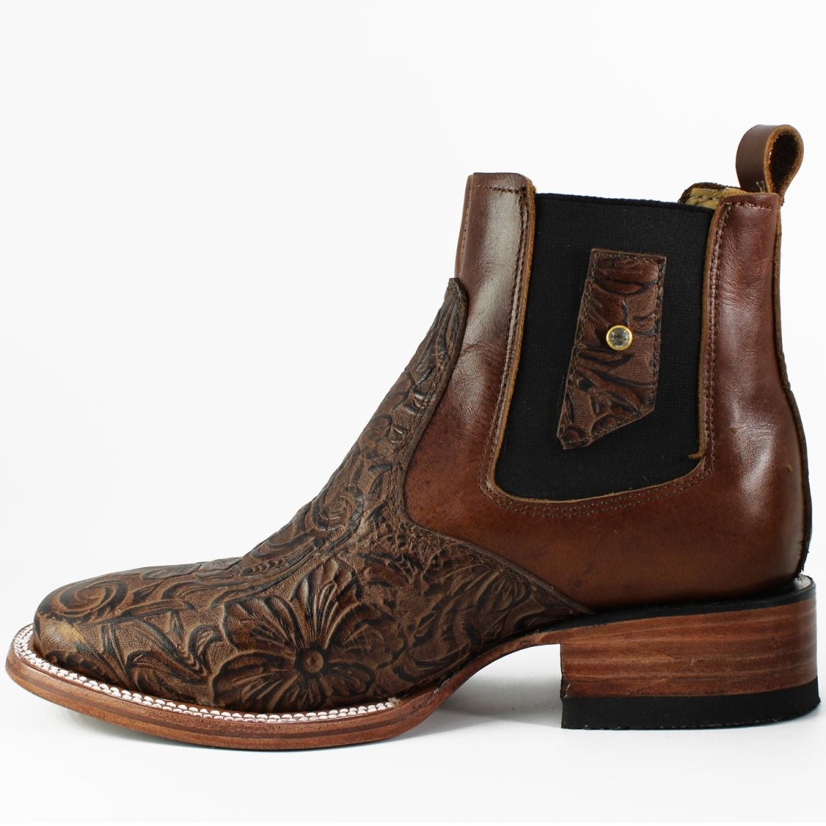 Botines de Cuero Cincelado Punta Cuadrada para Mujer Color Cafe - A & A Boots