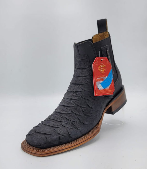 Botines de Piton Grabado Punta Cuadrada Color Negro - Quincy Boots