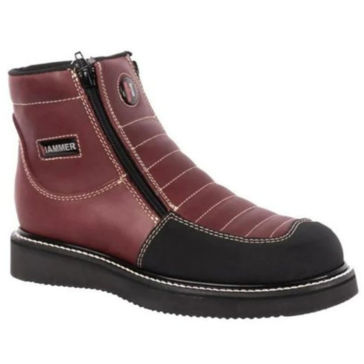 Botines de Trabajo Hammer con Doble Zipper Punta Reforzada Color Vino - Joe Boots