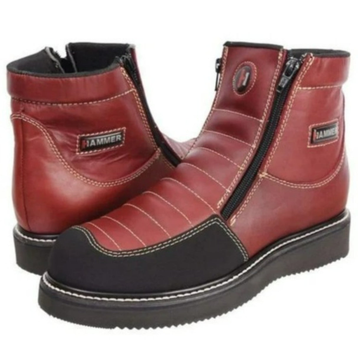 Botines de Trabajo Hammer con Doble Zipper Punta Reforzada Color Vino - Joe Boots