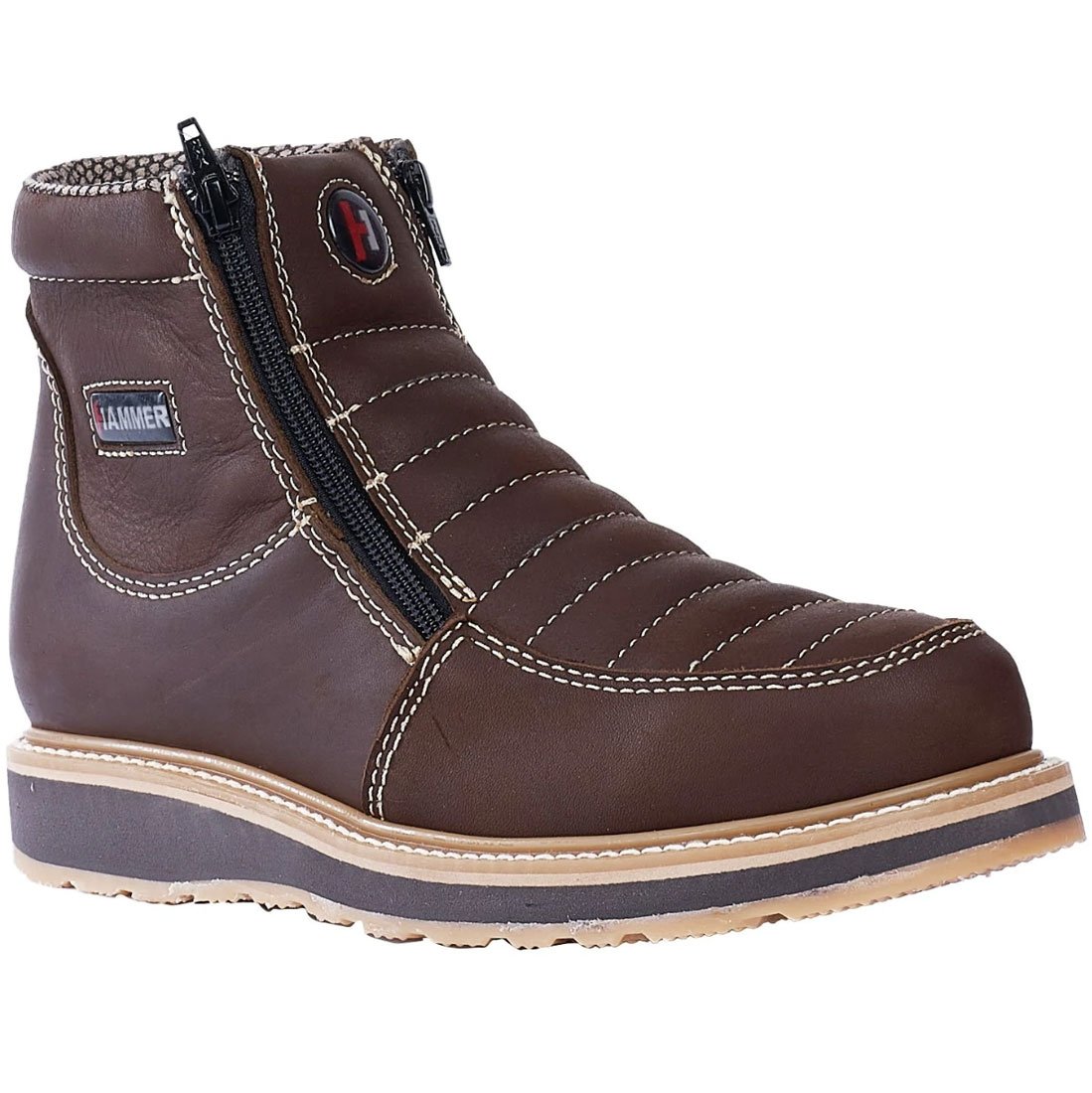 Botines de Trabajo Hammer Doble Zipper Suela Doble Densidad Color Cafe - Joe Boots