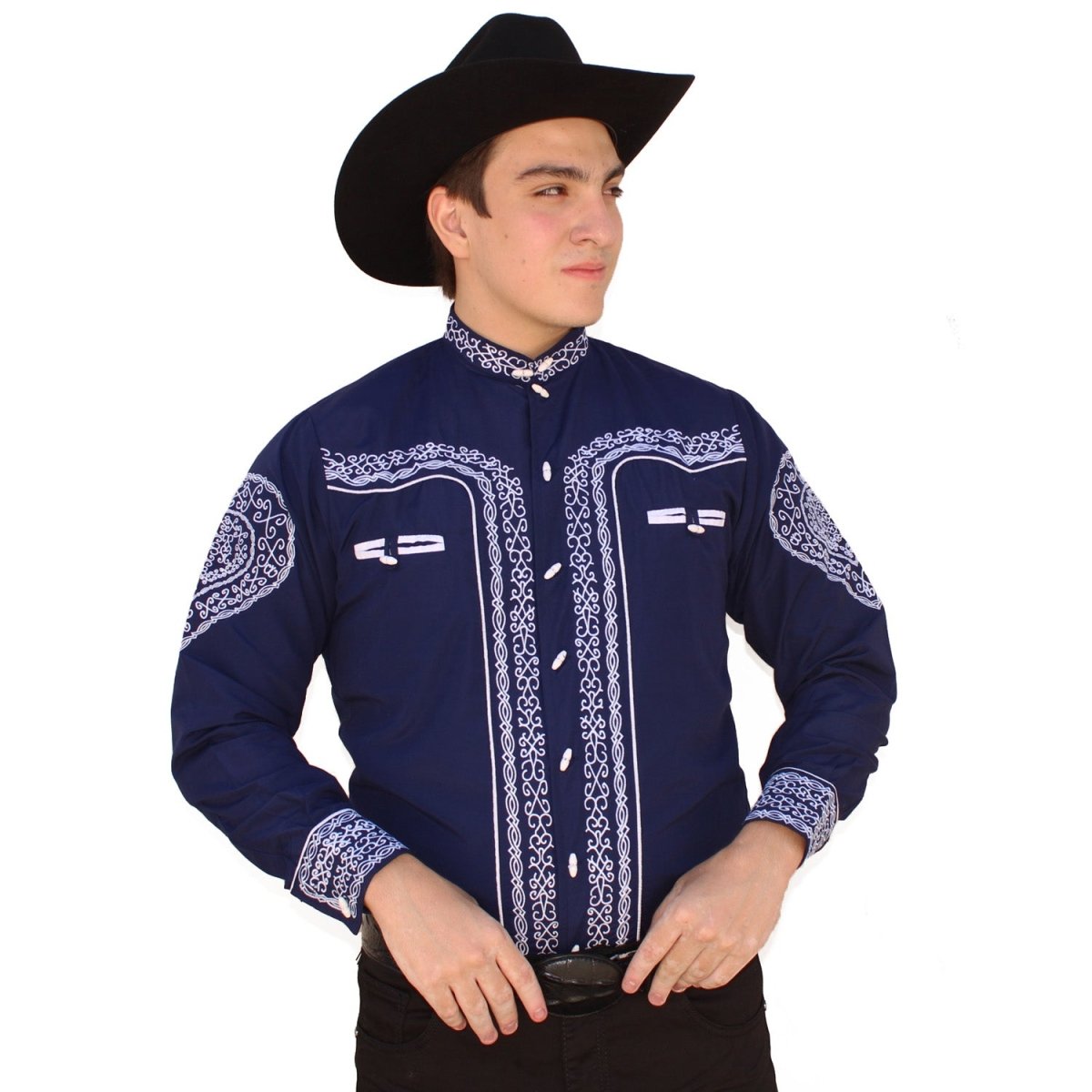 Camisa Charra Bordada Color Azul Marino AW-1009AM - American West