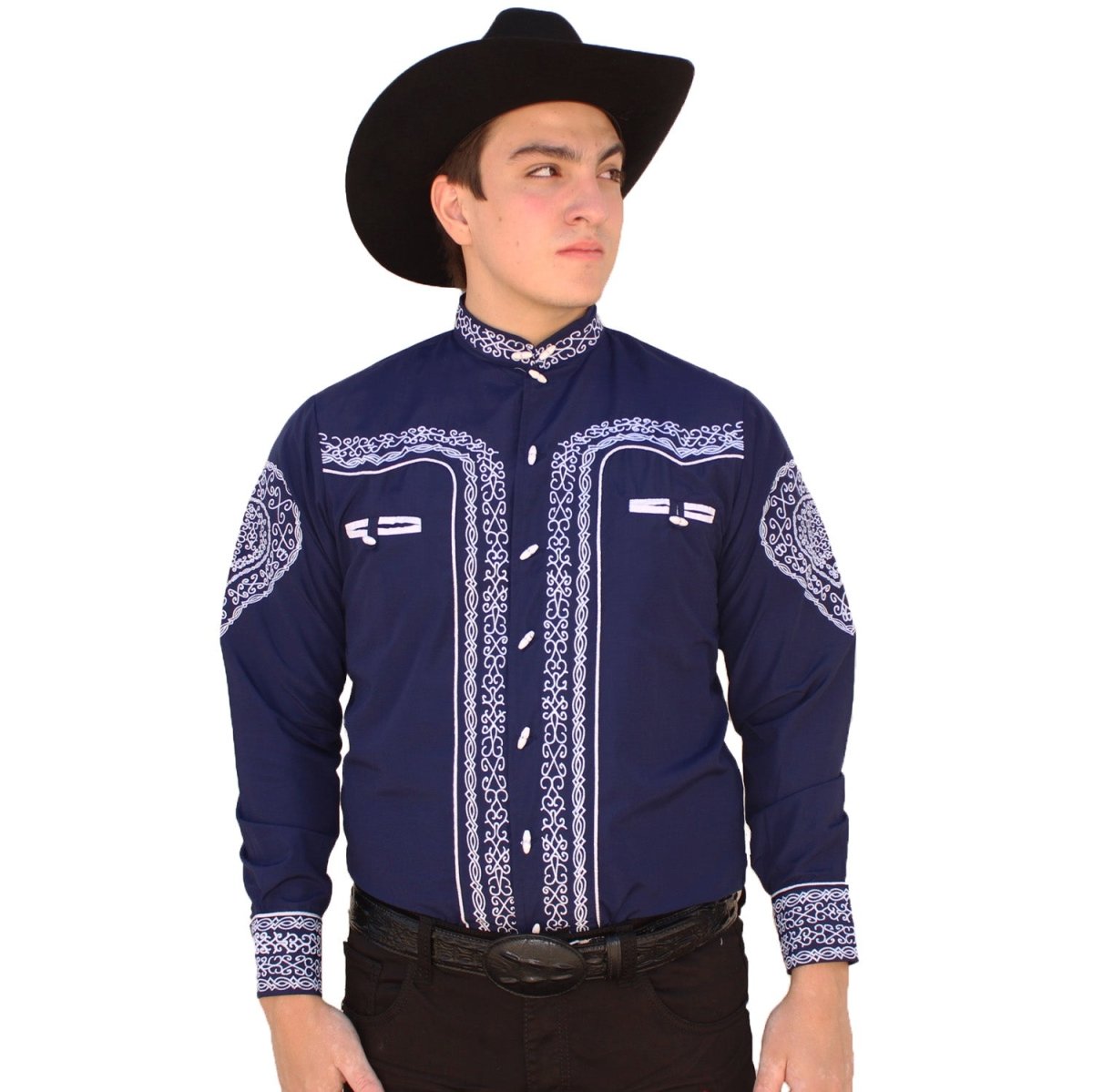 Camisa Charra Bordada Color Azul Marino AW-1009AM - American West