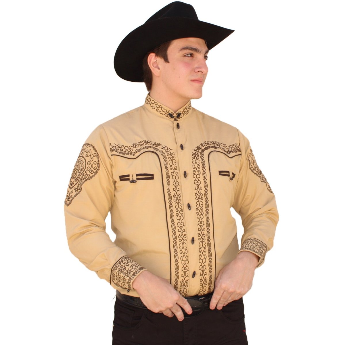 Camisa Charra Bordada Color Beige AW-1009B - American West