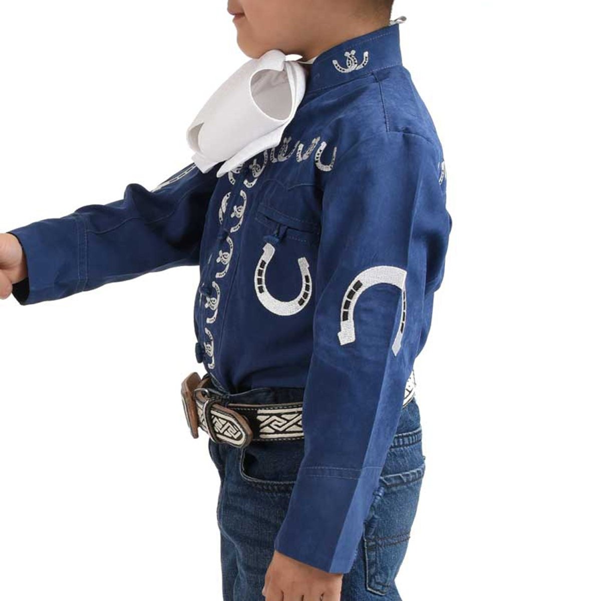 Camisa Charra Bordada para Niño Color Azul con Plata WD-934 - White Diamonds Boots