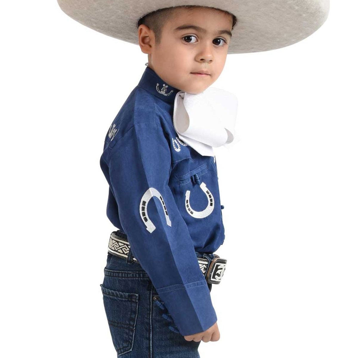 Camisa Charra Bordada para Niño Color Azul con Plata WD-934 - White Diamonds Boots