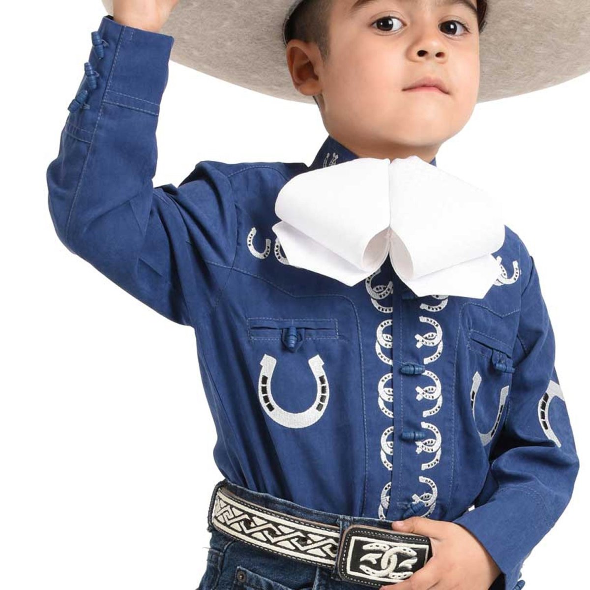 Camisa Charra Bordada para Niño Color Azul con Plata WD-934 - White Diamonds Boots