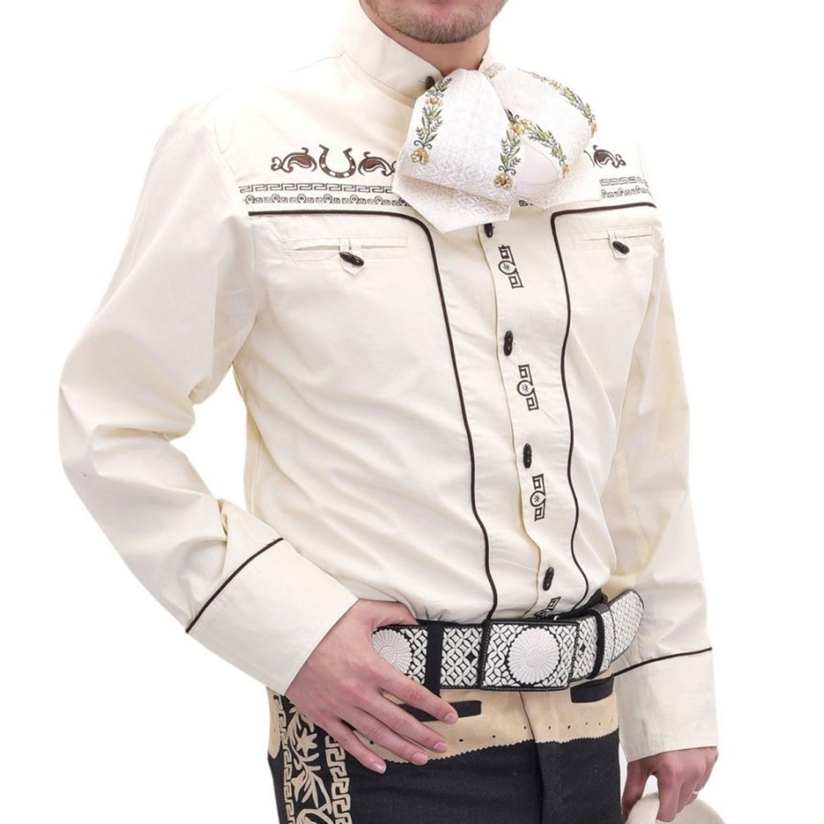 Camisa Charra Bordada para Niño Color Beige WD-938B - White Diamonds Boots